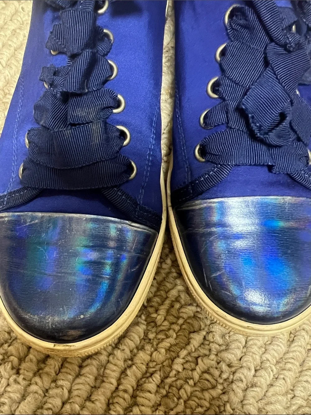 Lanvin Royal Blue Canvas Low-Top Sneakers with Iridescent Toe